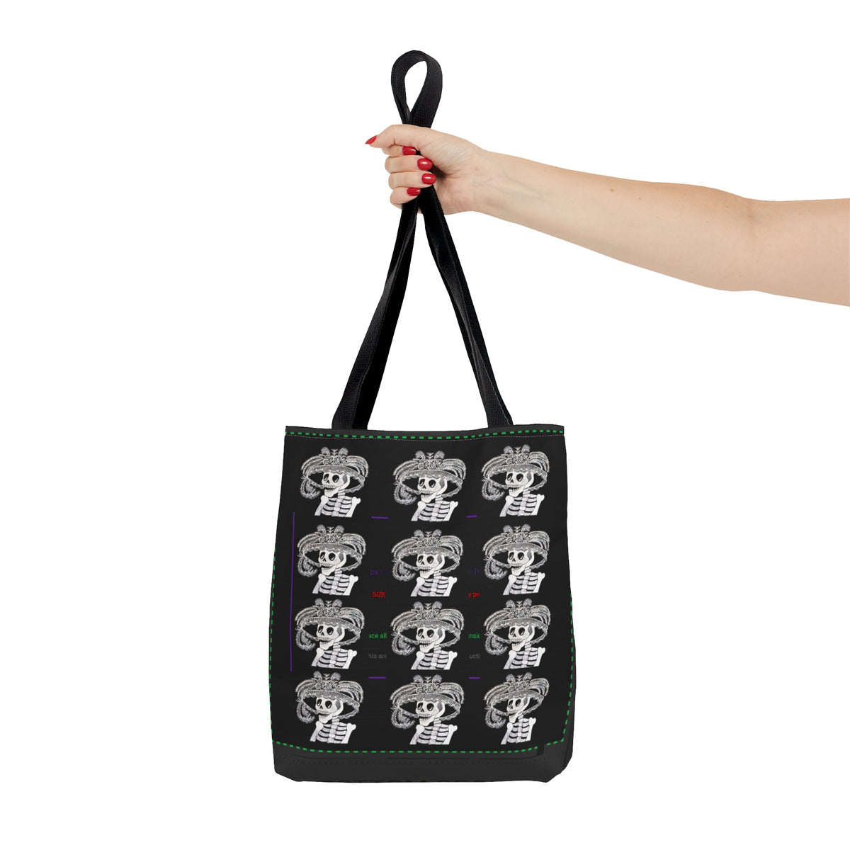 Catarina Day Of The Dead Dia De Los Muertos Skeleton with Flower and Feather Hat Black and White Tote Bag (AOP)