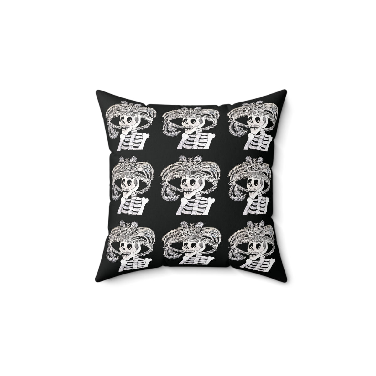 Catarina Day Of the Dead Skeleton Dia De Los Muertos Accent Black and White Spun Polyester Square Pillow with Zipper