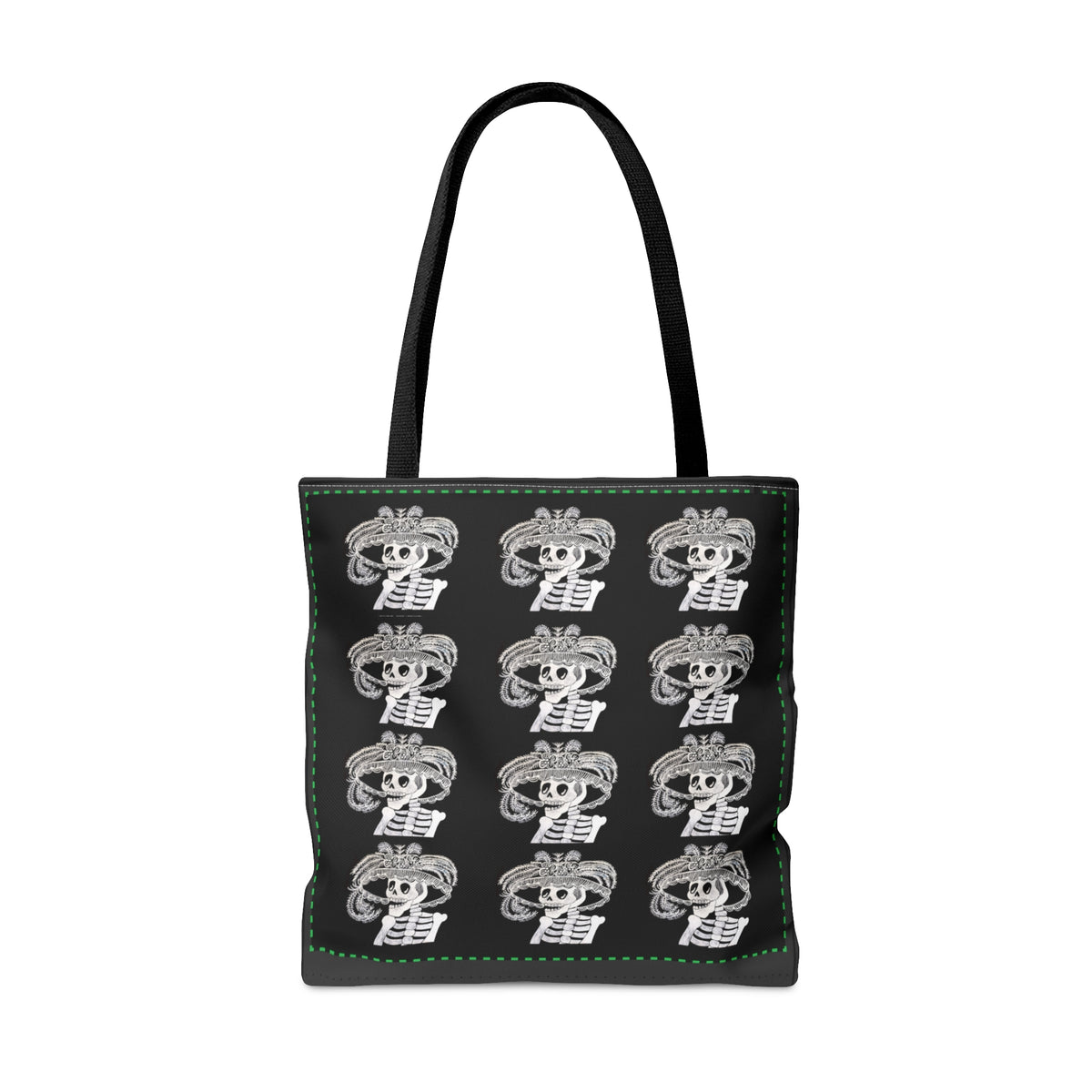 Catarina Day Of The Dead Dia De Los Muertos Skeleton with Flower and Feather Hat Black and White Tote Bag (AOP)