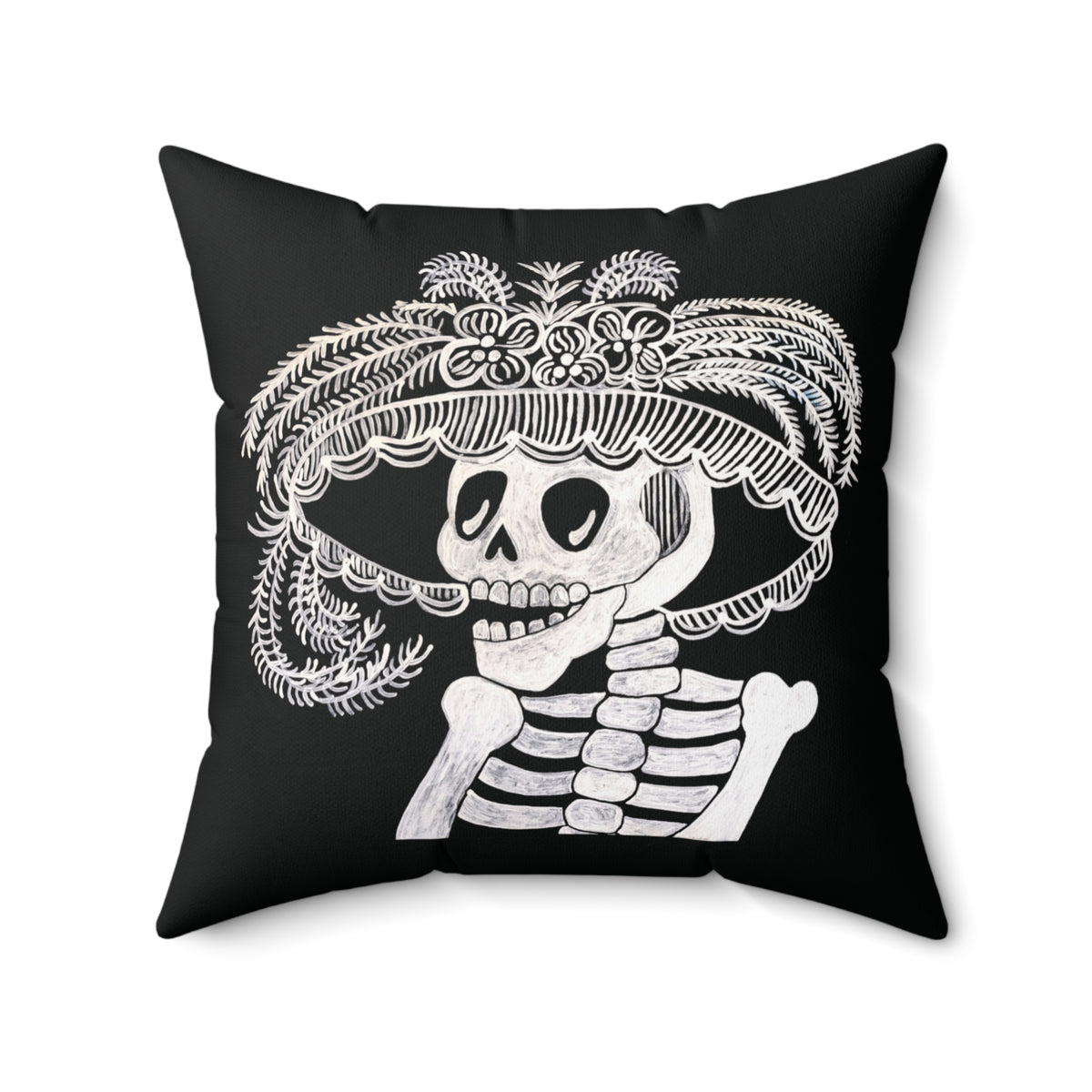 Skeleton Day Of the Dead Dia De Los Muertos Catarina Portrait Black and White Square Accent Pillow with Zipper