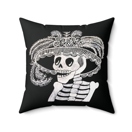 Skeleton Day Of the Dead Dia De Los Muertos Catarina Portrait Black and White Square Accent Pillow with Zipper