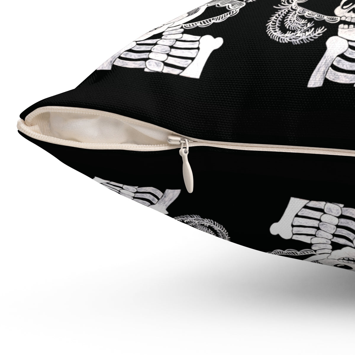 Catarina Day Of the Dead Skeleton Dia De Los Muertos Accent Black and White Spun Polyester Square Pillow with Zipper