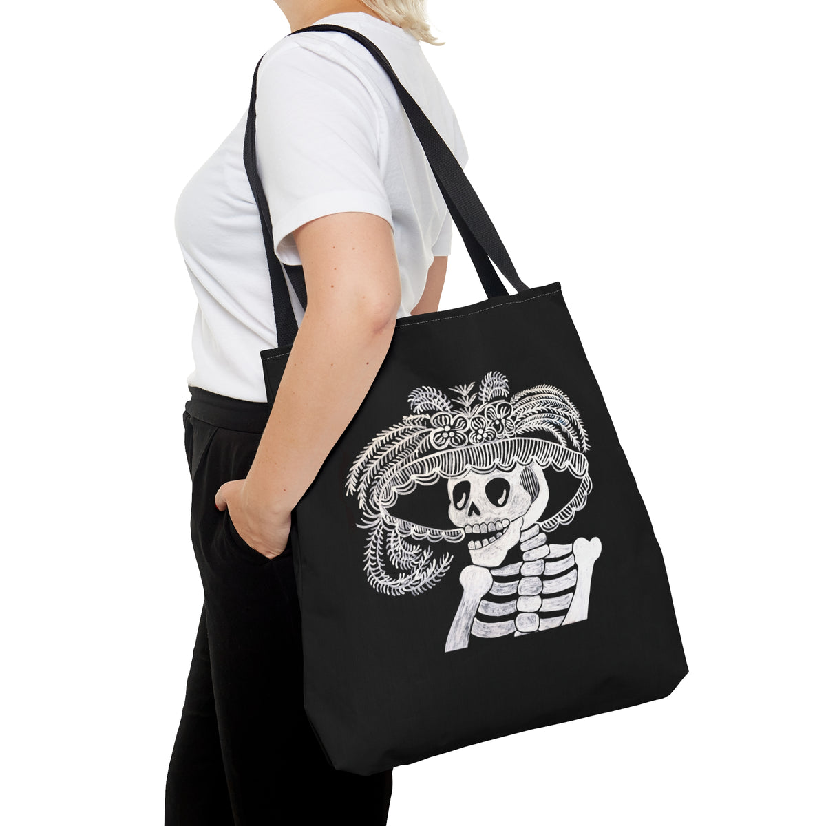Catarina Day Of The Dead Dia De Los Muertos Skeleton Black and White Portrait Tote Bag