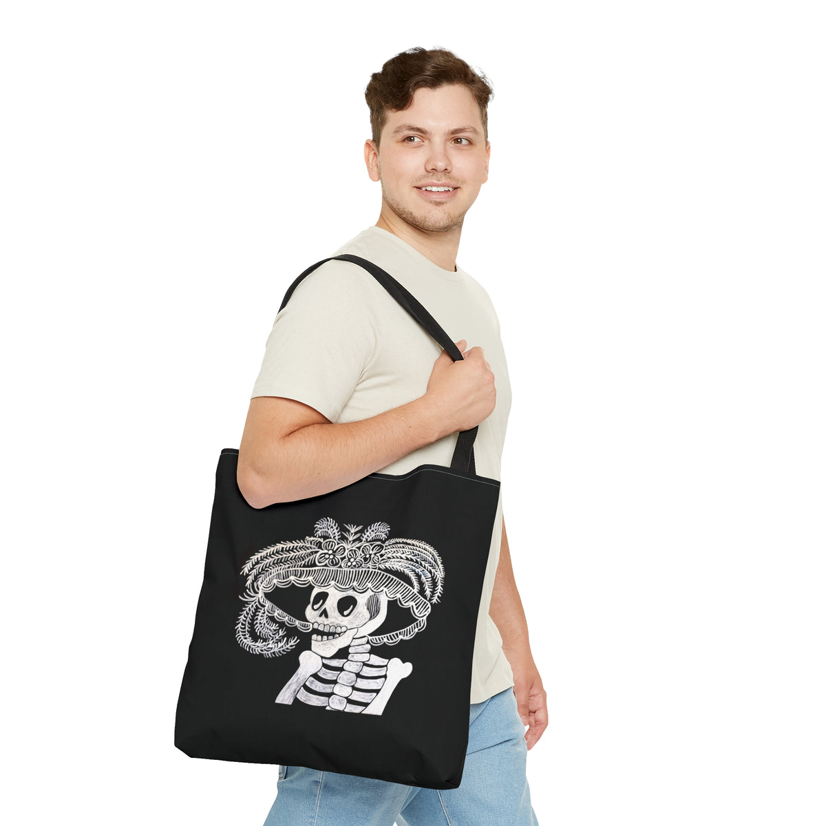 Catarina Day Of The Dead Dia De Los Muertos Skeleton Black and White Portrait Tote Bag