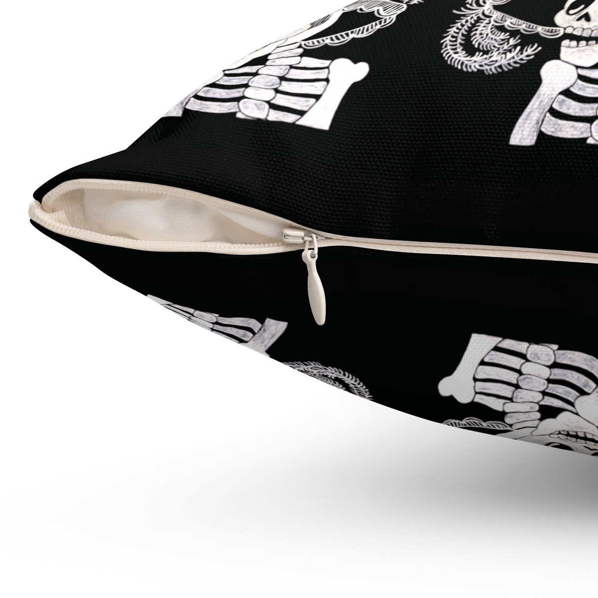 Catarina Day Of the Dead Skeleton Dia De Los Muertos Accent Black and White Spun Polyester Square Pillow with Zipper