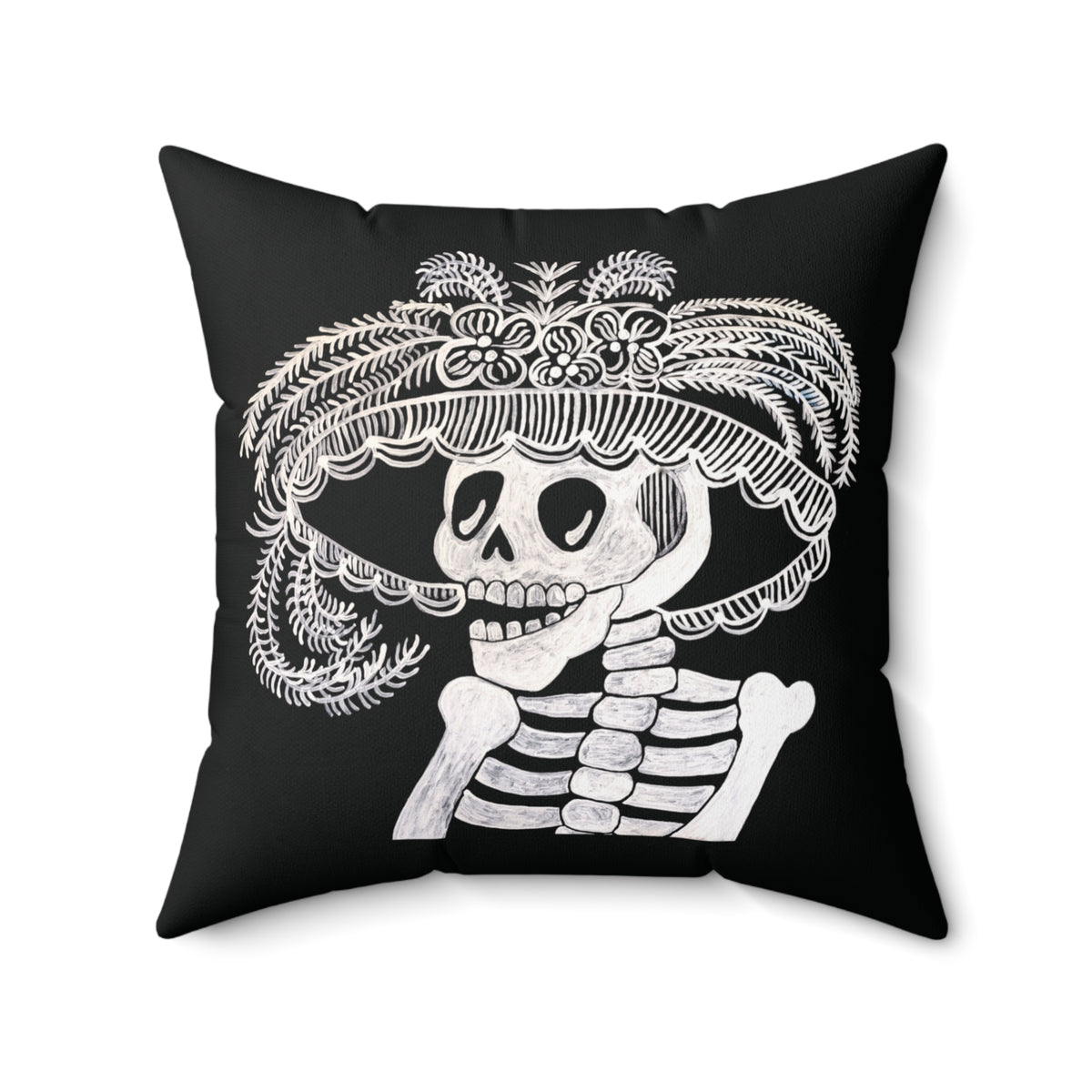 Skeleton Day Of the Dead Dia De Los Muertos Catarina Portrait Black and White Square Accent Pillow with Zipper