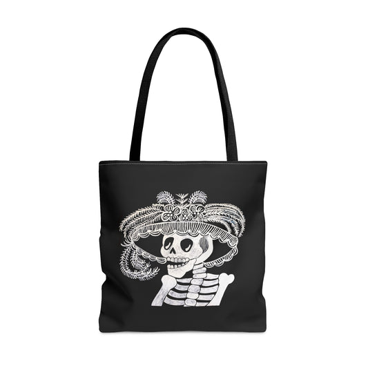 Catarina Day Of The Dead Dia De Los Muertos Skeleton Black and White Portrait Tote Bag