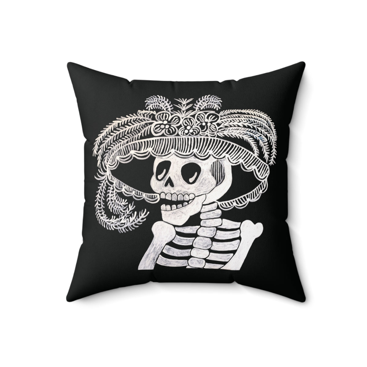 Skeleton Day Of the Dead Dia De Los Muertos Catarina Portrait Black and White Square Accent Pillow with Zipper