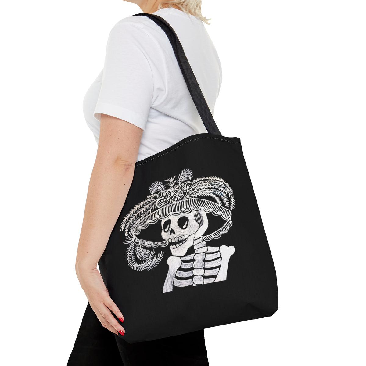 Catarina Day Of The Dead Dia De Los Muertos Skeleton Black and White Portrait Tote Bag