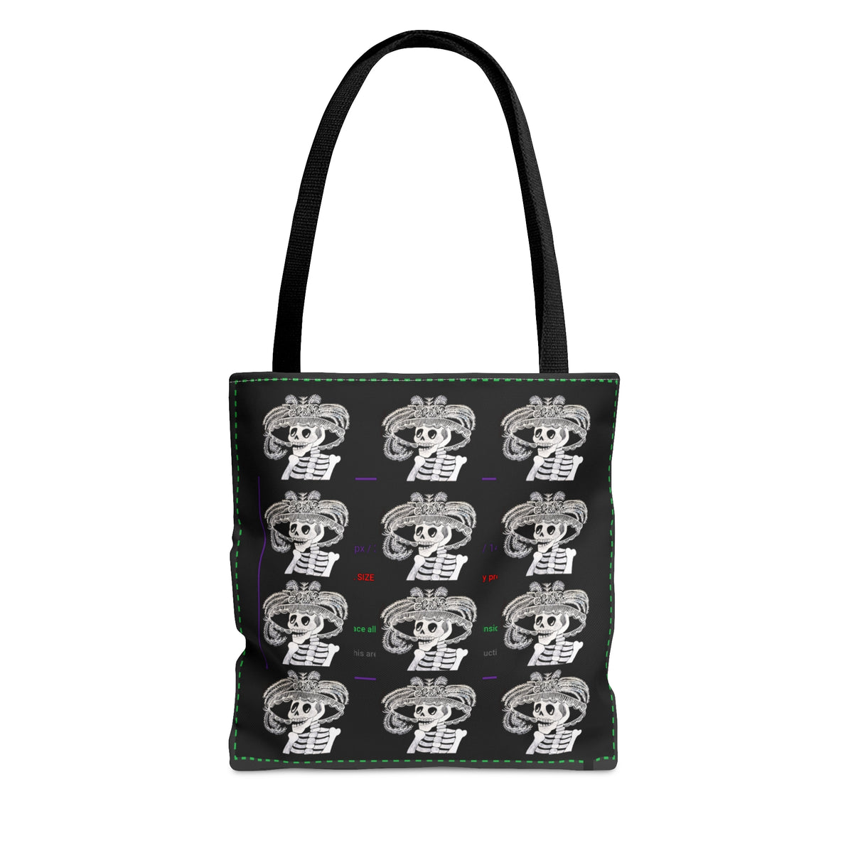 Catarina Day Of The Dead Dia De Los Muertos Skeleton with Flower and Feather Hat Black and White Tote Bag (AOP)
