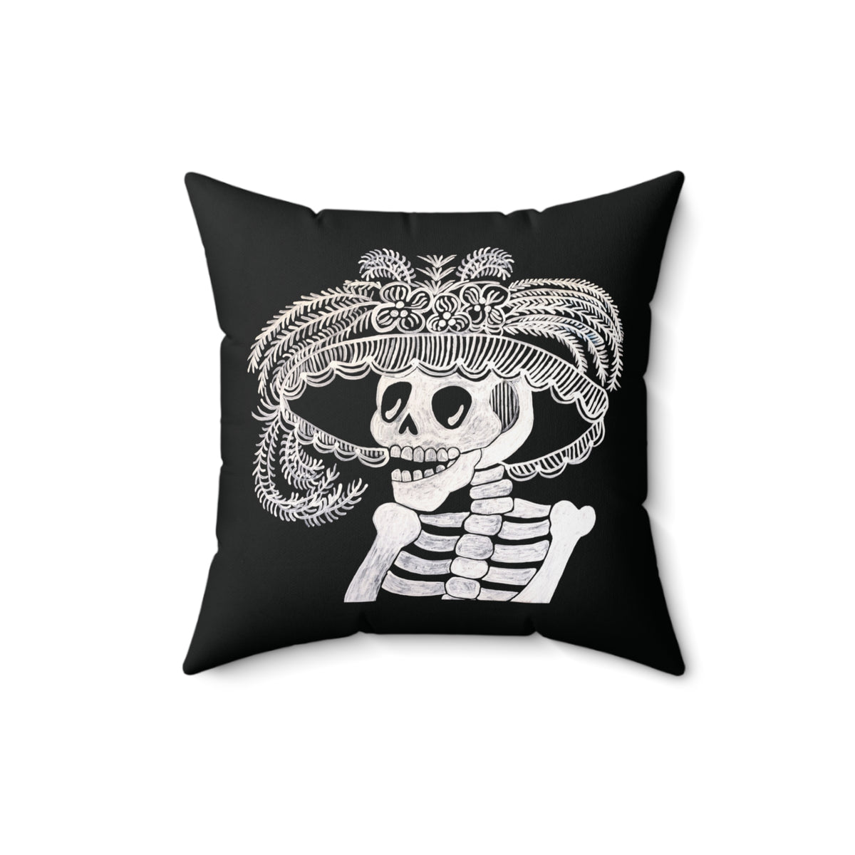 Skeleton Day Of the Dead Dia De Los Muertos Catarina Portrait Black and White Square Accent Pillow with Zipper