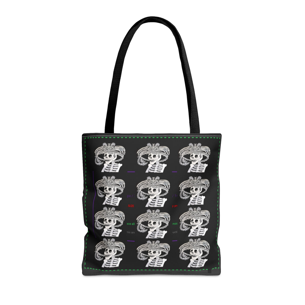 Catarina Day Of The Dead Dia De Los Muertos Skeleton with Flower and Feather Hat Black and White Tote Bag (AOP)
