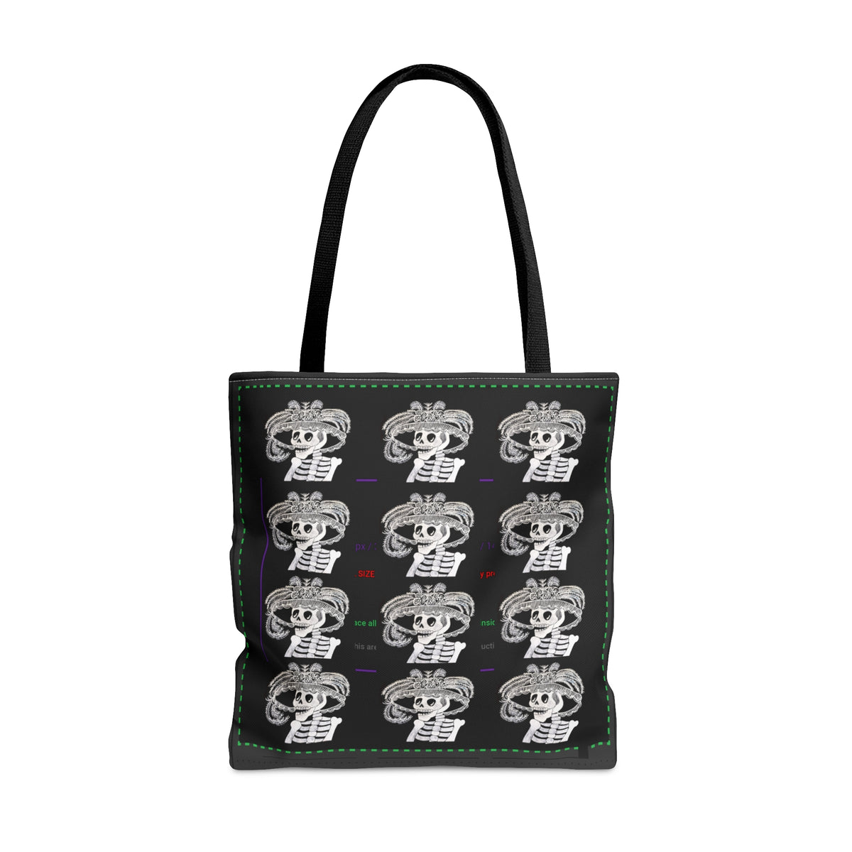 Catarina Day Of The Dead Dia De Los Muertos Skeleton with Flower and Feather Hat Black and White Tote Bag (AOP)