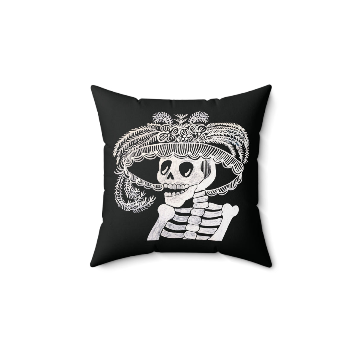 Skeleton Day Of the Dead Dia De Los Muertos Catarina Portrait Black and White Square Accent Pillow with Zipper