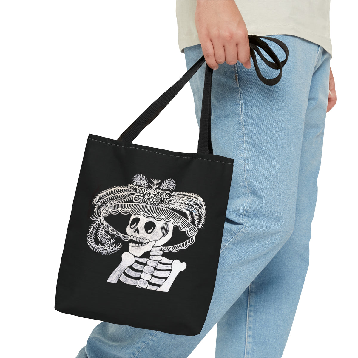 Catarina Day Of The Dead Dia De Los Muertos Skeleton Black and White Portrait Tote Bag