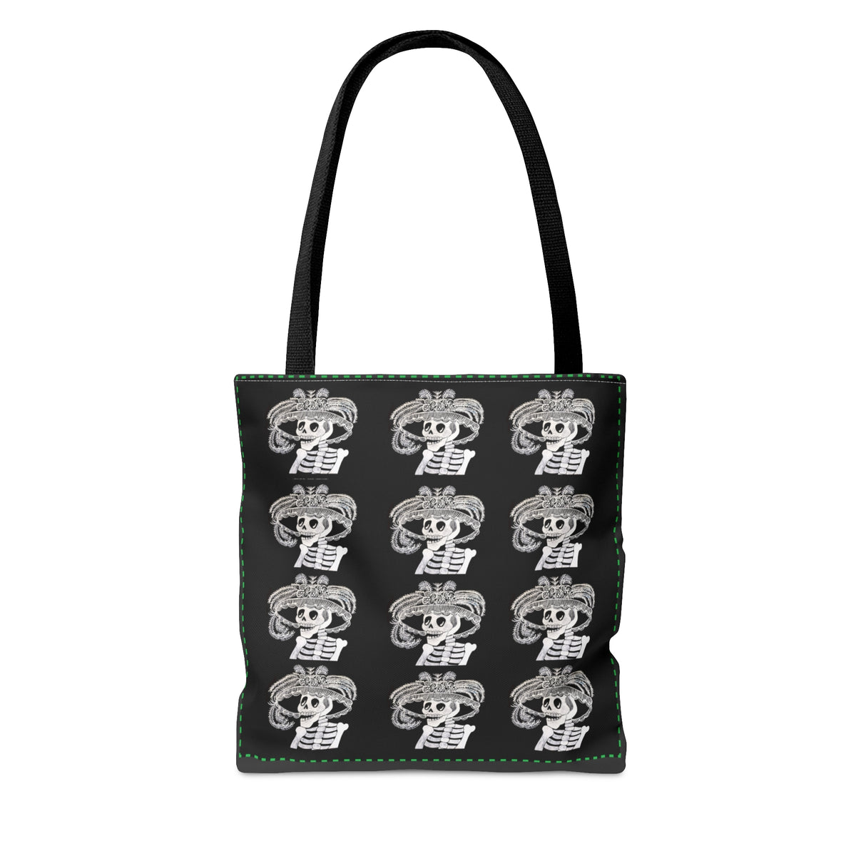 Catarina Day Of The Dead Dia De Los Muertos Skeleton with Flower and Feather Hat Black and White Tote Bag (AOP)
