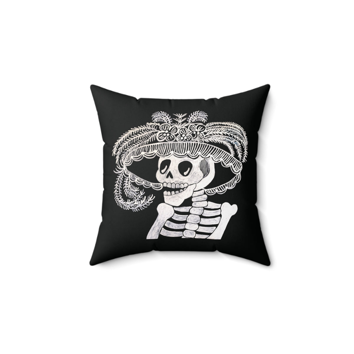 Skeleton Day Of the Dead Dia De Los Muertos Catarina Portrait Black and White Square Accent Pillow with Zipper