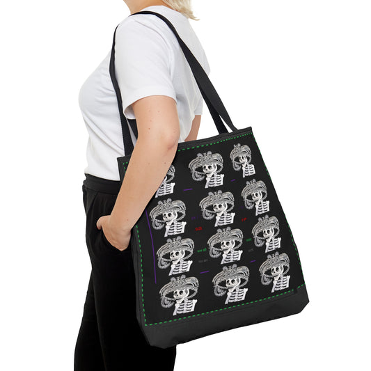 Catarina Day Of The Dead Dia De Los Muertos Skeleton with Flower and Feather Hat Black and White Tote Bag (AOP)