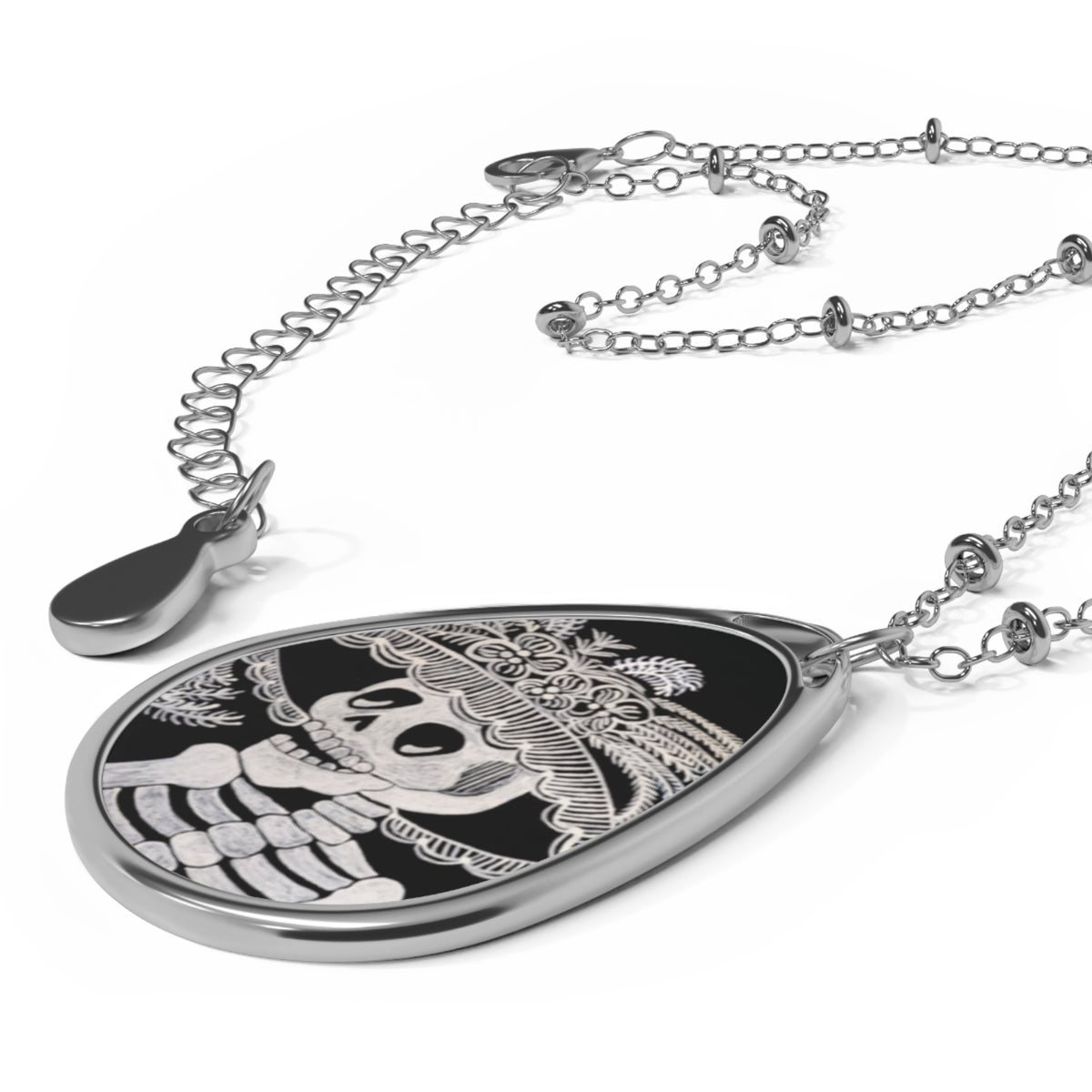 Skeleton Day Of The Dead Dia De Los Muertos Catarina Halloween Oval Necklace