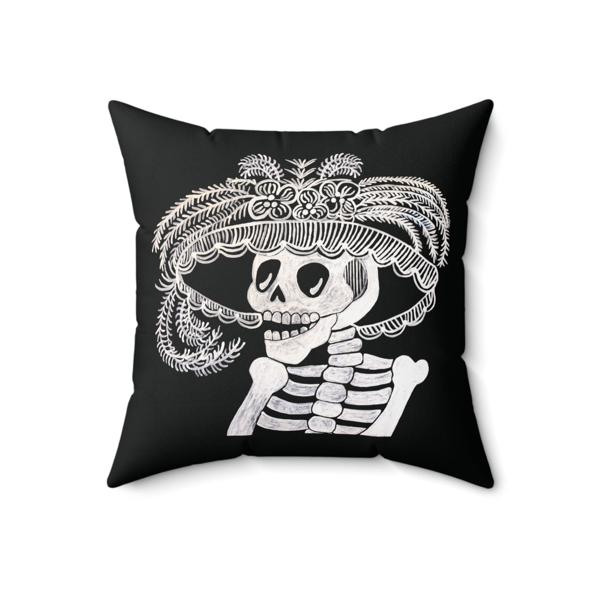 Skeleton Day Of the Dead Dia De Los Muertos Catarina Portrait Black and White Square Accent Pillow with Zipper
