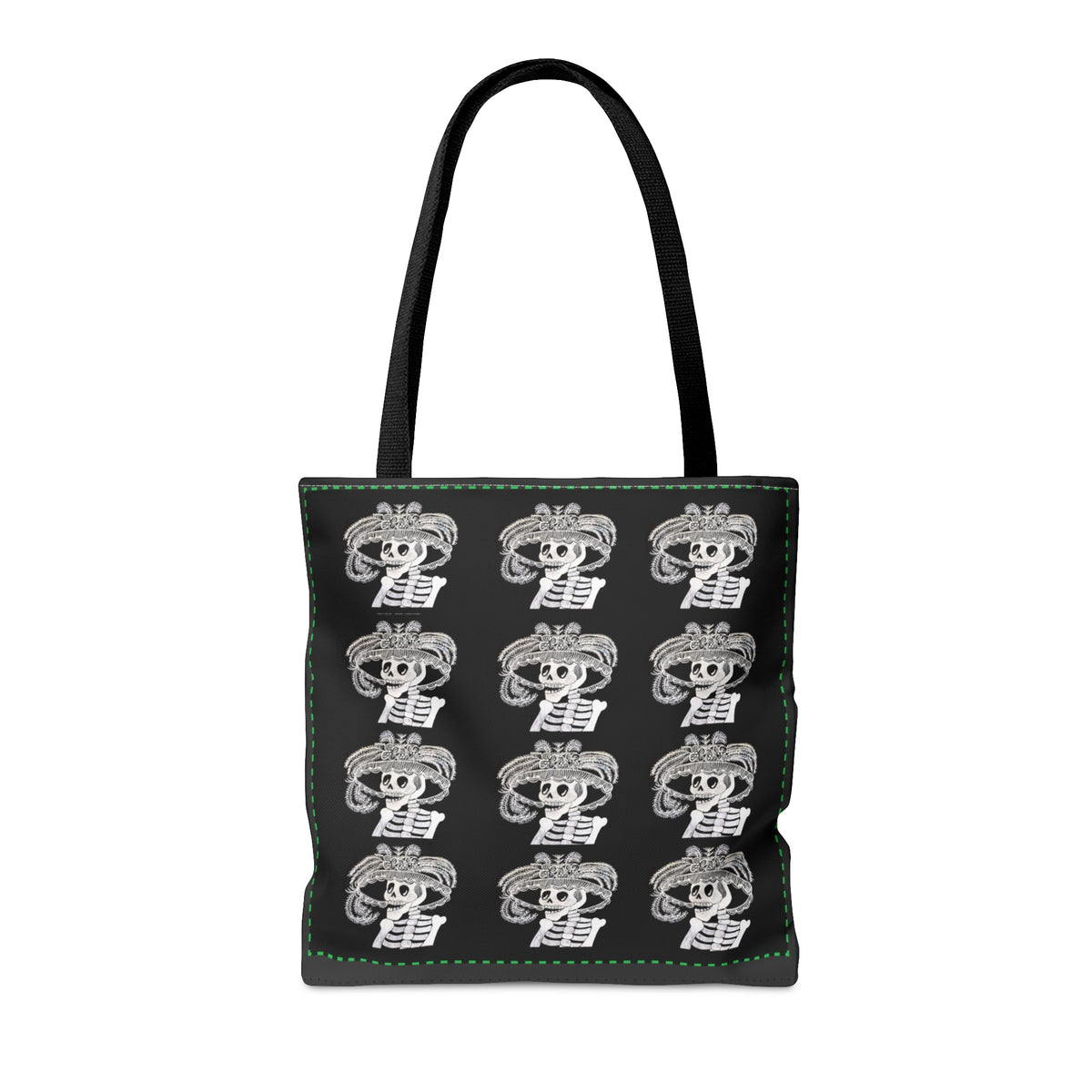 Catarina Day Of The Dead Dia De Los Muertos Skeleton with Flower and Feather Hat Black and White Tote Bag (AOP)