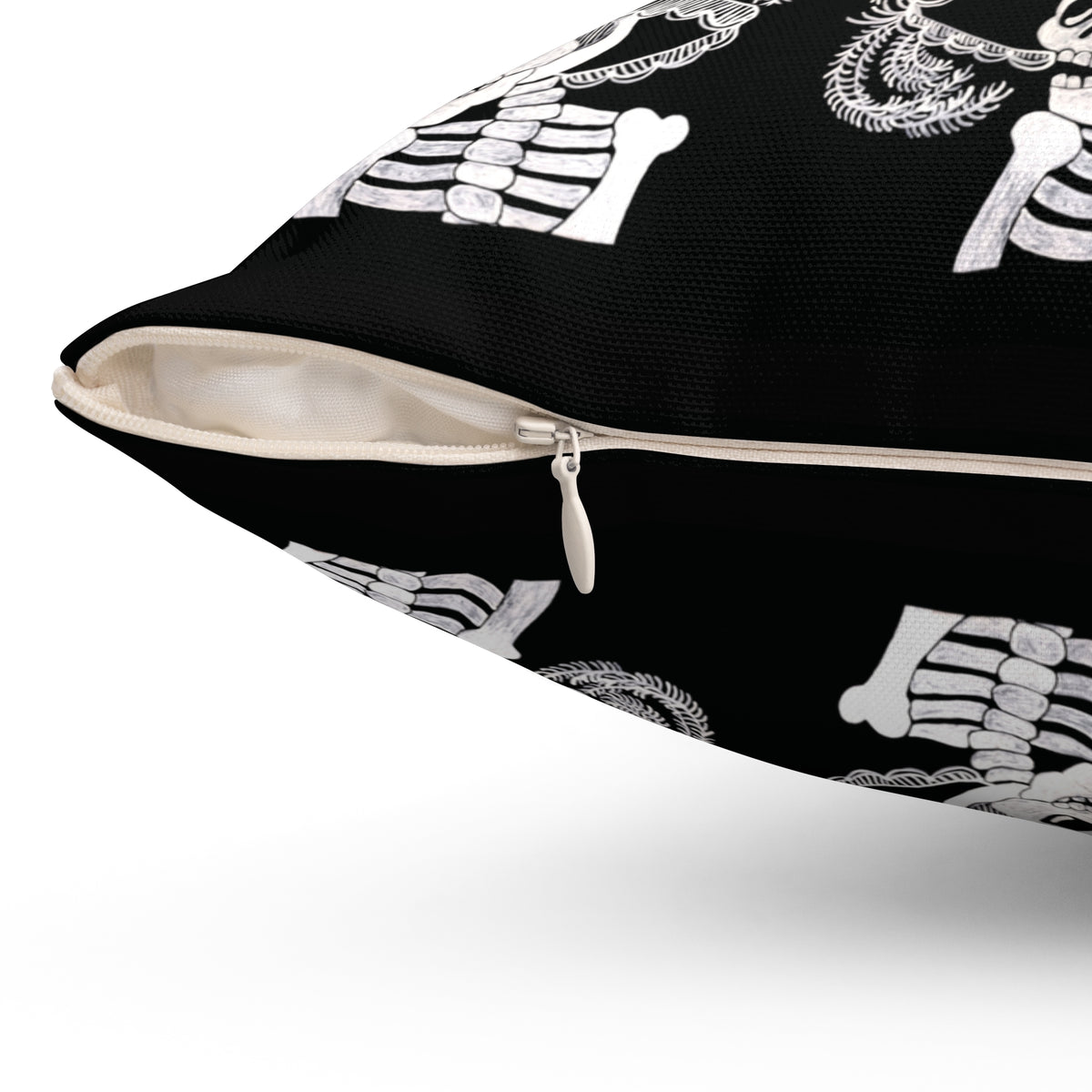 Catarina Day Of the Dead Skeleton Dia De Los Muertos Accent Black and White Spun Polyester Square Pillow with Zipper