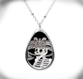 Skeleton Day Of The Dead Dia De Los Muertos Catarina Halloween Oval Necklace