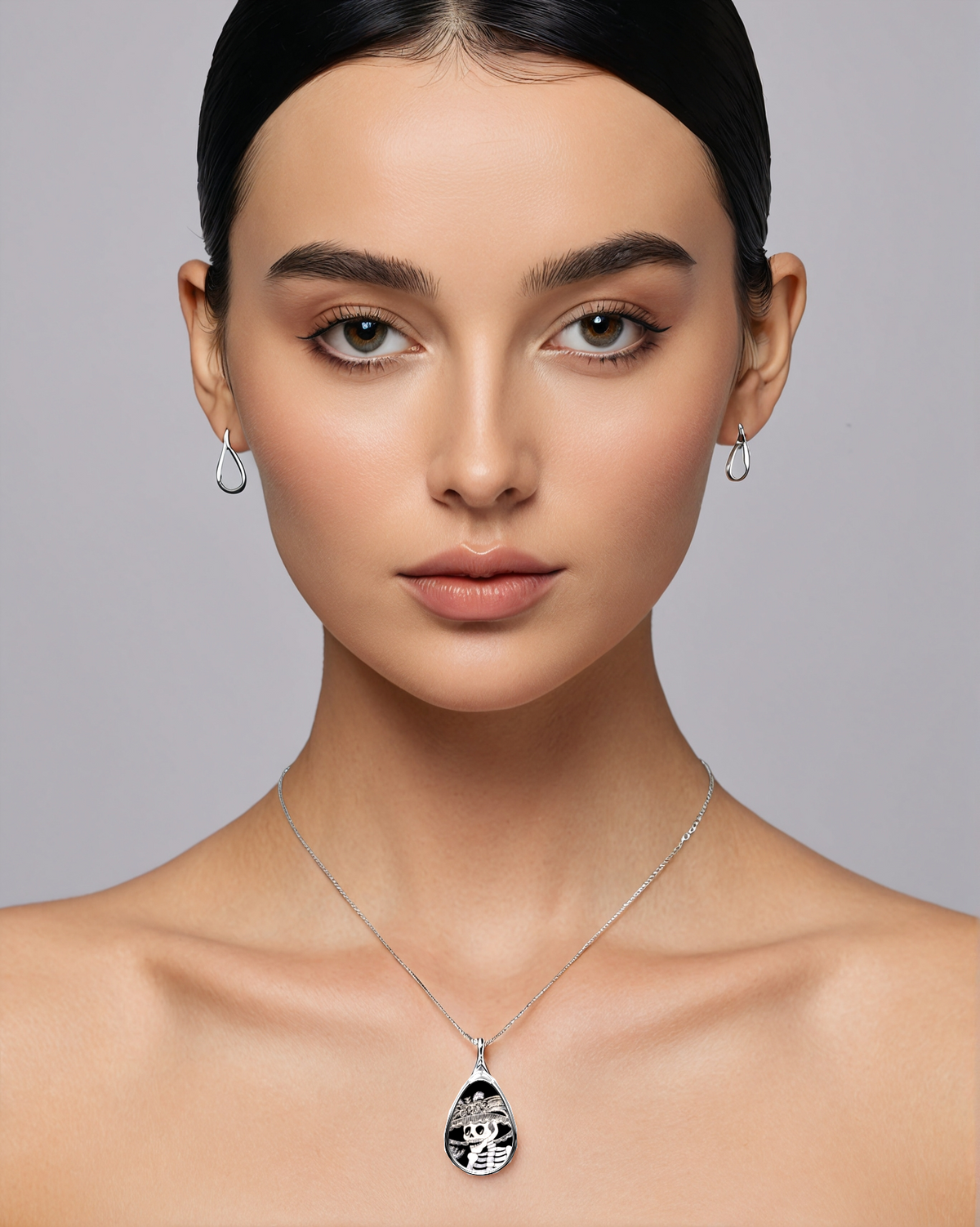 Skeleton Day Of The Dead Dia De Los Muertos Catarina Halloween Oval Necklace